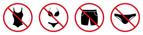 Nude Beach Summer Silhouette Sign Set Forbidden Enter In Bikini Swimwear Short Trunks Two Piece