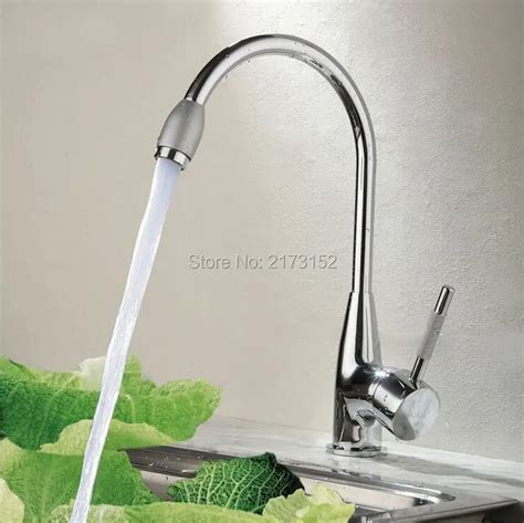 Free Shipping Simple Chrome Rotatable Single Handle Kitchen Faucet Curved Swivel Hot Cold Brass
