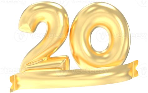 Anniversary 20 Number Gold 3d Rendering 41280655 Png