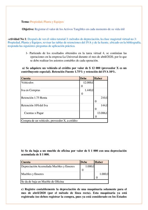 Tarea Contabilidad Ejercicios Tema Propiedad Planta Y Equipos