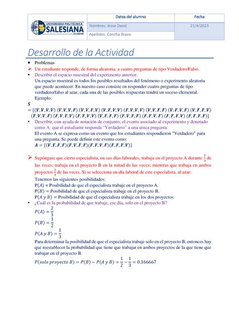 Concha Jesse Probabilidad y Estadística U1T1 Datos del alumno Fecha