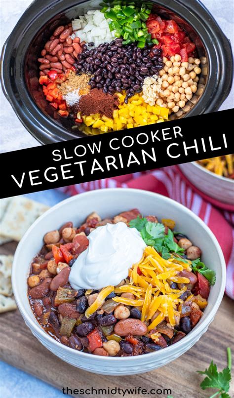 3 Bean Vegetarian Chili In The Slow Cooker The Schmidty Wife