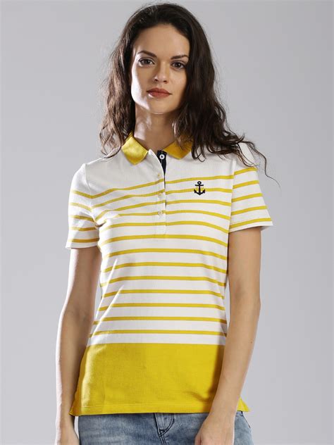 Buy Tommy Hilfiger White Striped Polo T Shirt Tshirts For Women