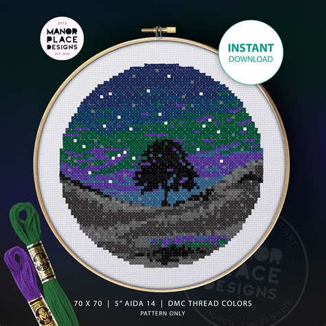 Sycamore Gap At Night Cross Stitch Pattern Manor Place Designs