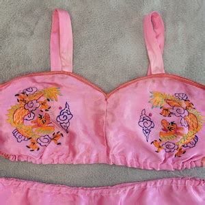 Vintage S S Sweetheart Souvenir Lingerie Set Embroidered Dragons Vintage Lingerie