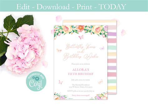 Butterfly Kisses And Birthday Wishes Printable Butterflies Etsy