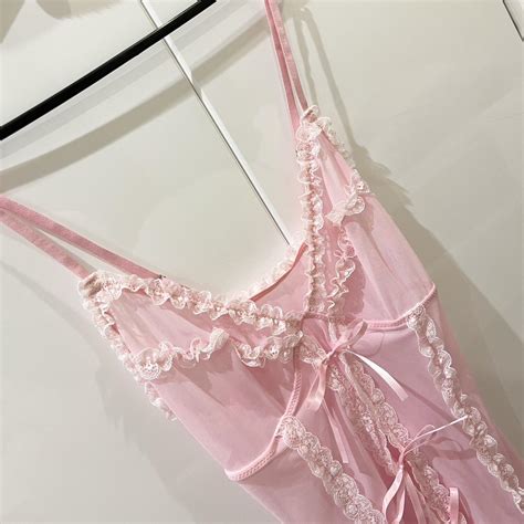 Pink Lingerie Dress With Bow Details Super Cute Size Depop