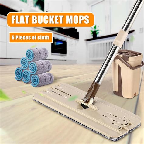 Buy Flat Squeeze Mop And Bucket Hand Free Wringing Floor Cleaning Mop