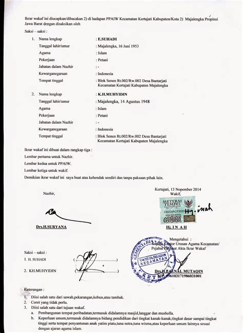 Contoh Surat Ikrar Wakaf Tanah