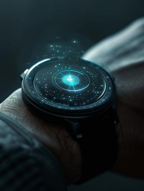 Premium Photo Modern Smartwatch With Glowing Ai Hologram Worn On