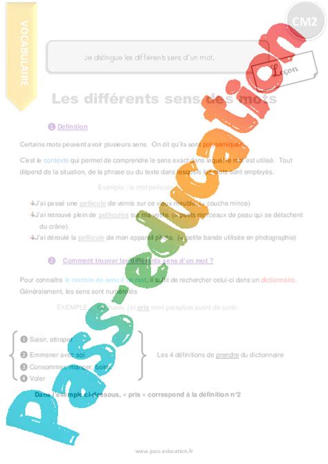 Comment Distinguer Les Diff Rents Sens Dun Mot Cm Le On Pdf