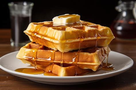 Premium AI Image A Stack Of Waffles With Butter And Syrup On Top