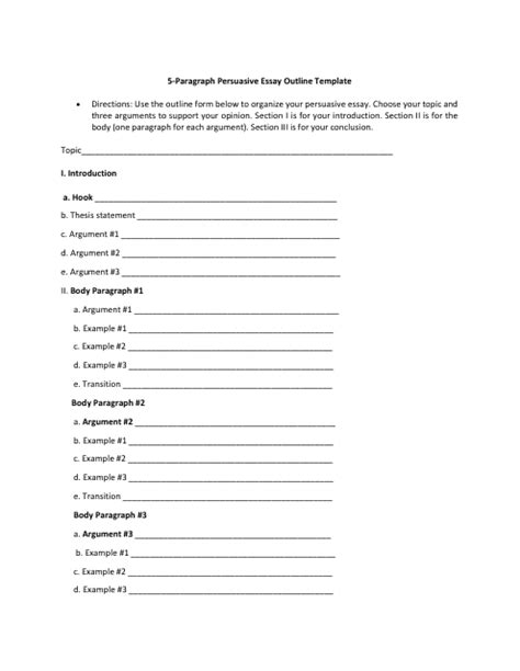 5 Paragraph Persuasive Essay Outline Template Download Printable Pdf