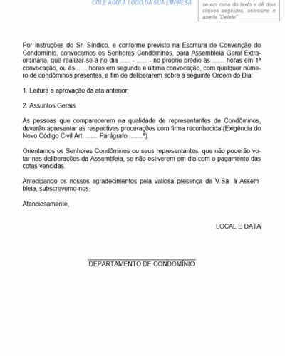 Modelo De Edital De Convoca O Para Assembl Ia Geral Extraordin Ria