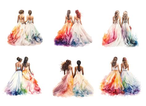 Lesbian Couple Wedding Clipart Bride Bride Clip Art Wedding Pride Wedding Watercolour