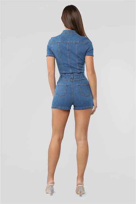 Sent With Love Denim Romper Medium Wash Denim Romper Denim Romper