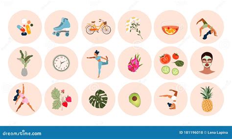 Healthy Lifestyle Icon Set Big Collection Of Modern Hand Drawn Vector