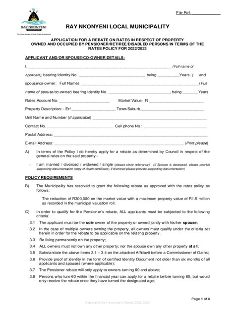 Fillable Online Application Form For Pensioners Rebate Pdf