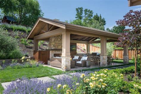 Detached Covered Patio Traditional With Outdoor Fireplace In Gas Grills