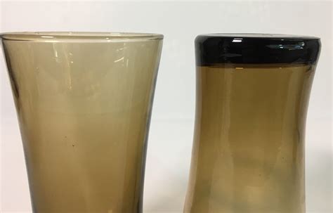 Set Of 4 Ombre Smoked Brown Dark Amber Glass Tall Tumblers Mid Century Modern Drinking