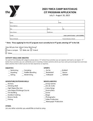 Fillable Online Ymca Camp Watchaug Cit Program Application Fax