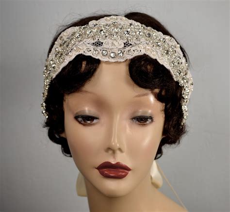 Vintage Style Rhinestone And Pearl Bridal Lace Headband Rich Baroque 10500 Via Etsy