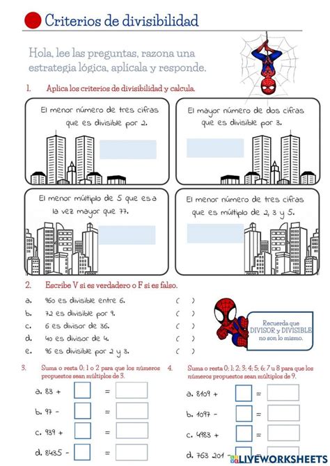 Ejercicio Interactivo De Divisibilidad Para 6to Puedes Hacer Los