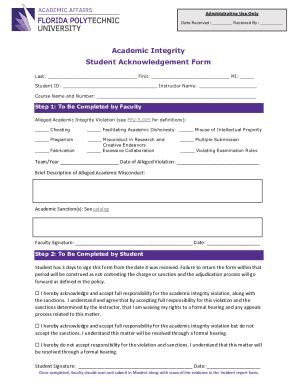 Fillable Online Academic Integrity Student Acknowledgement Form Fax