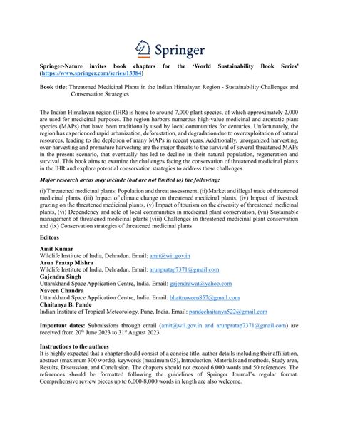 Pdf Call For Chapters Springer Nature Invites Book Chapters For The