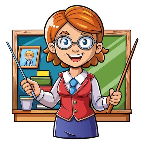 Un Dibujo De Dibujos Animados De Un Maestro Con Un Lápiz Y Una Imagen