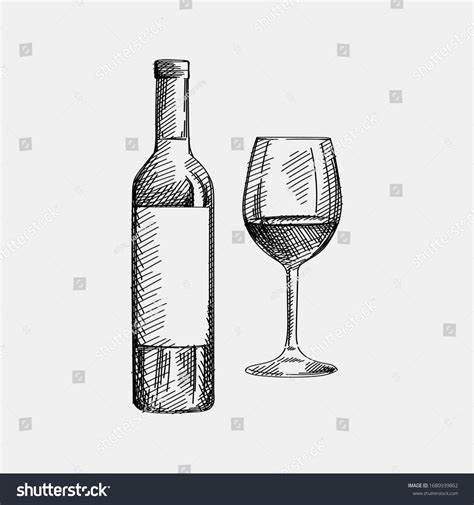 Wine Bottle And Glass Drawing