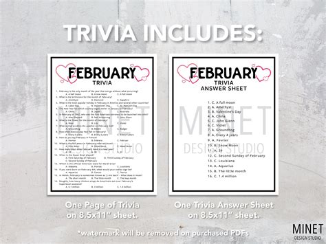 February Trivia February Trivia Game Printable February Trivia Month ...