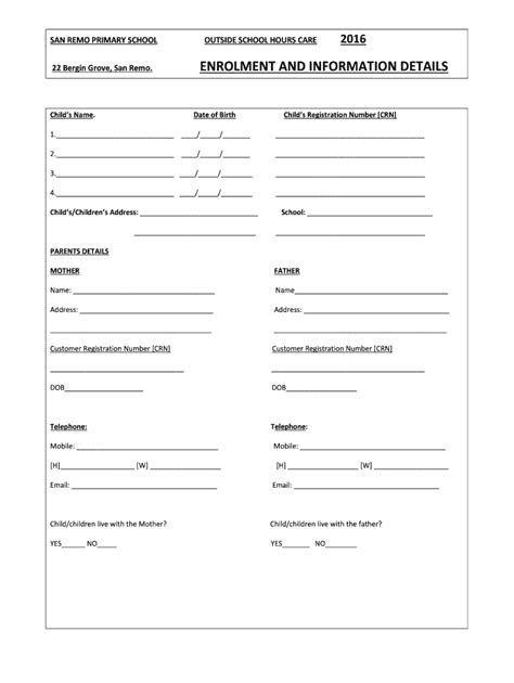 Fillable Online San Remo Ps Vic Edu Oshc Enrolment Form San Remo