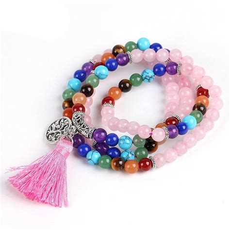 Rose Quartz 7 Chakras Sanación Árbol de la Vida Pulsera El árbol mágico