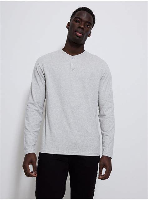 Grey Grandad Collar Long Sleeve Top Men George At Asda