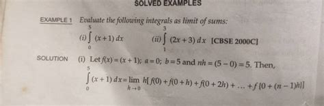 Solved Examplesexample 1 Evaluate The Following Integrals As Limit Of Su