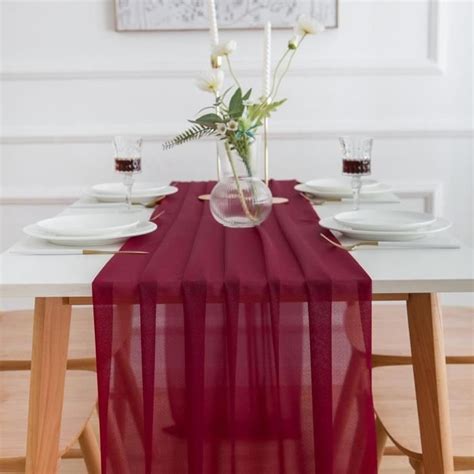 Aoksunova Chemin De Table En Mousseline De Soie Bordeaux Rouge Organza