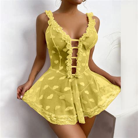 Womens Sexy Lace Nightdress Lingerie Babydoll See Through Nightwear