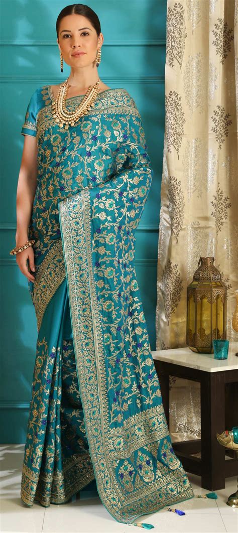 Reception Traditional Blue Color Chanderi Silk Silk Fabric Saree