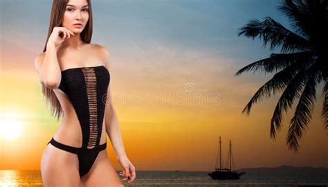 Beautiful Woman In Bikini Over Sea Background Stock Photo Image Of Body People 87678770