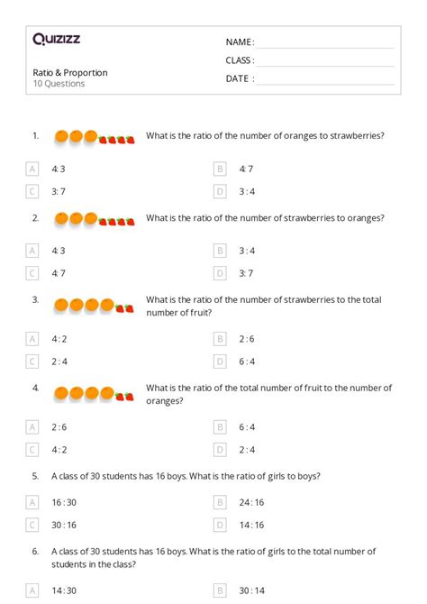 Lembar Kerja Rasio Dan Tarif Untuk Kelas Di Quizizz Gratis