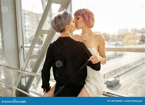 Beautiful Lesbian Couple Hugging Love And Passion Between The Two Girls Stock Photo Image Of