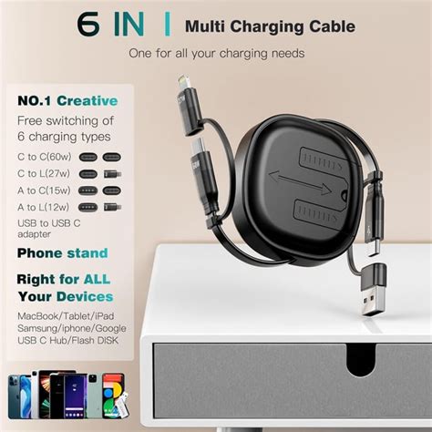 Multi Charging Cable 2pack 5 In 1 Retractable Lightning Charger Cable