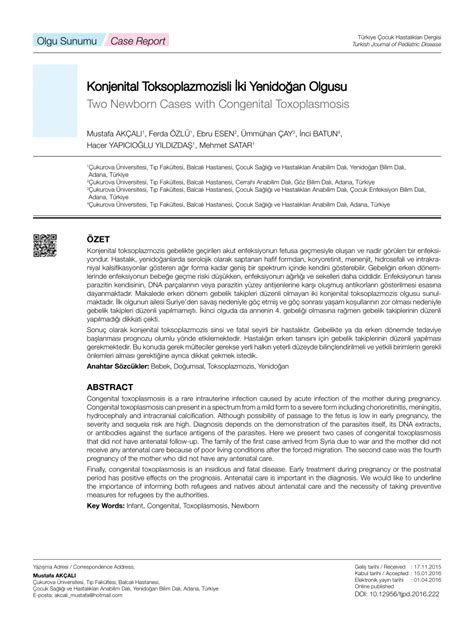Pdf Two Newborn Cases With Congenital Toxoplasmosis