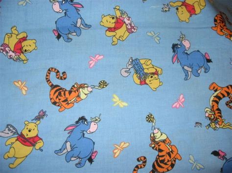 Disney Winnie The Pooh Tigger Eeyore Butterfly Blue Cotton Fabric By