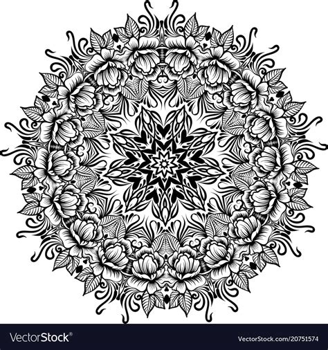 Floral Round Line Art Mandala Royalty Free Vector Image