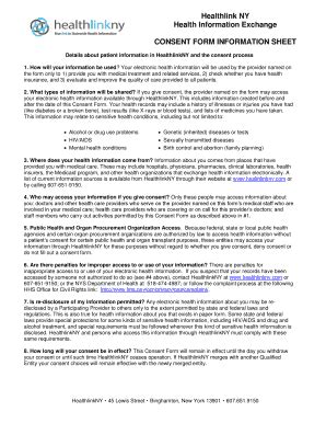 Fillable Online Healthlink NY Health Information Exchange CONSENT FORM