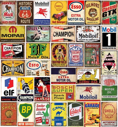 35 Pieces Reproduced Vintage Tin Signs Gas Oil Retro Advert Antique Metal Signs For