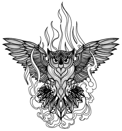 Tatouage Art Hibou Mouche Main Dessin Croquis Noir Et Blanc Vecteur