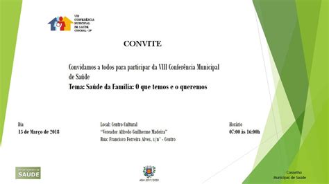 Convite para a VIII Conferência Municipal de Saúde da Cidade de Conchal